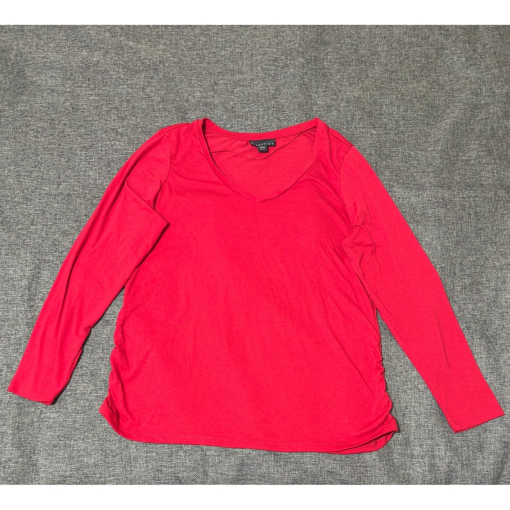 Attention Womens XXL Long Sleeve V-Neck Top Red Ruched Sides
